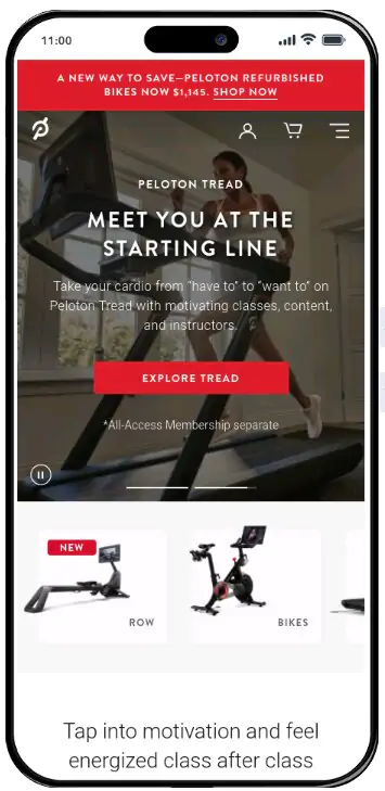 Peloton using engaging headings to attract users